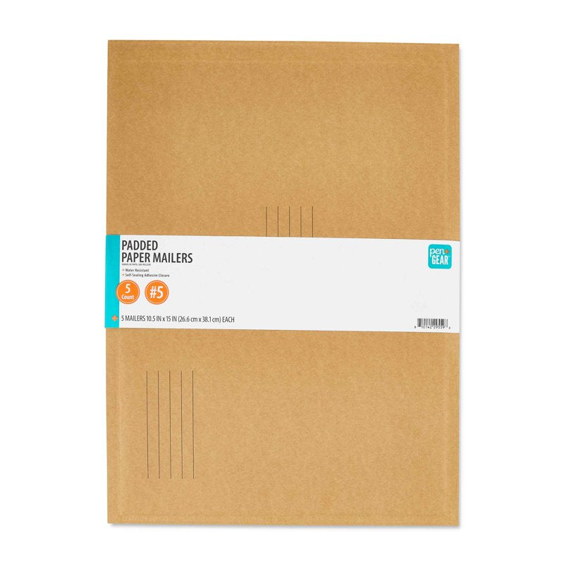 Eco-Friendly Padded Paper Mailers - Brown, #5, 10.5 x 15 Inches, 5-Count