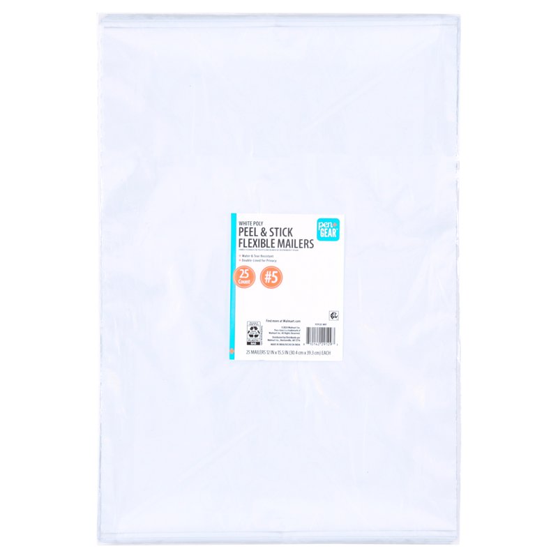 Self-Seal Poly Mailers Pack of 25 - 12 x 15.5 Inch White Shipping Envelopes