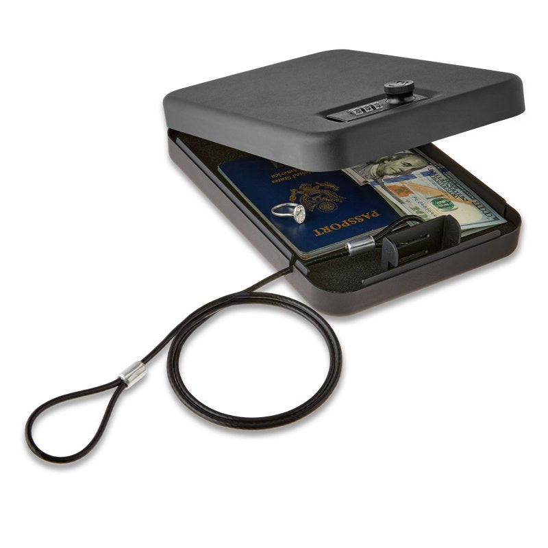 Portable Safe with Combination Lock - 9.5 x 6.5 Inches Black Security Safe