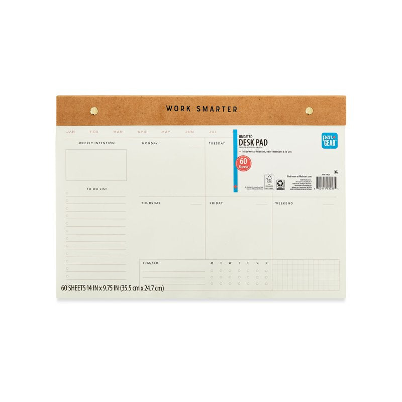 Desk Pad Weekly Planner - Undated Kraft 14 x 9.75 Inch with 60 Sheets