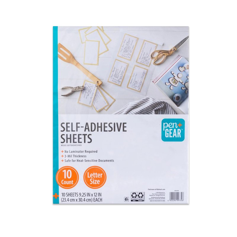 Self-Adhesive Laminating Sheets - Clear, Letter Size, 10+ Pack