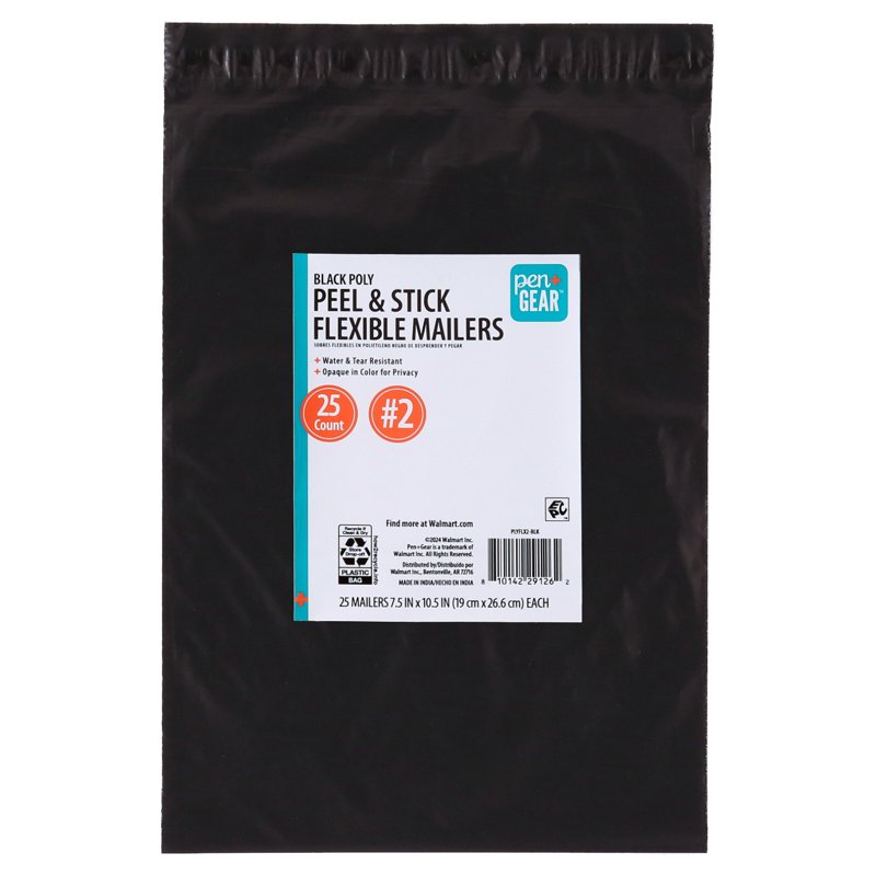Self-Seal Poly Mailers Pack of 25 - Black Flexible Shipping Envelopes