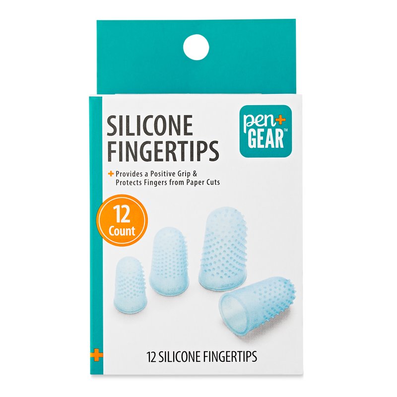 Silicone Fingertip Protectors Blue 12 Pack - Finger Guards for Crafts & Office