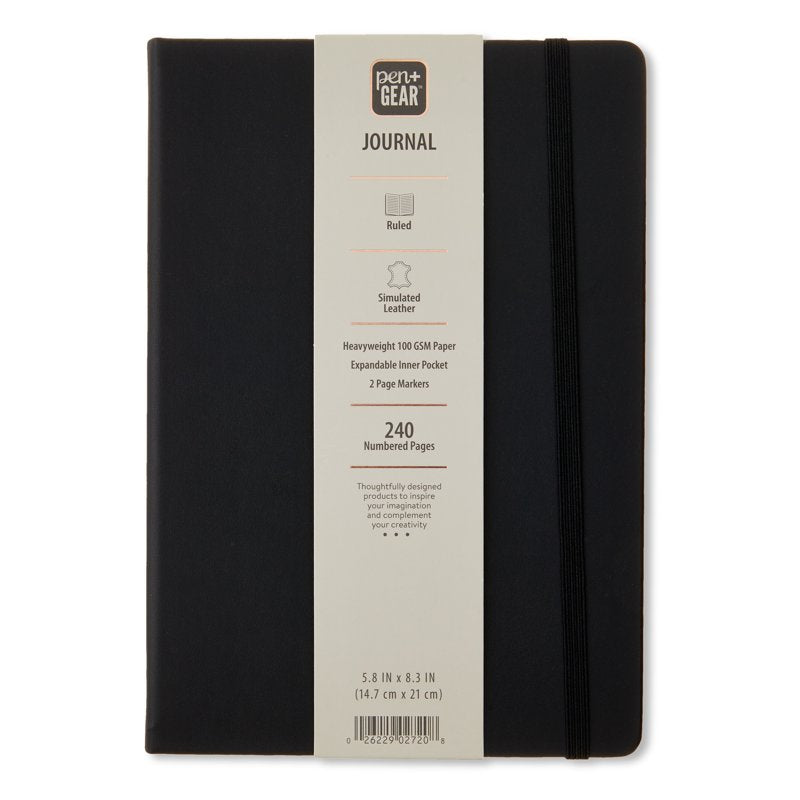 Simulated Leather Journal with 240 Ruled Pages - A5 Size, Black