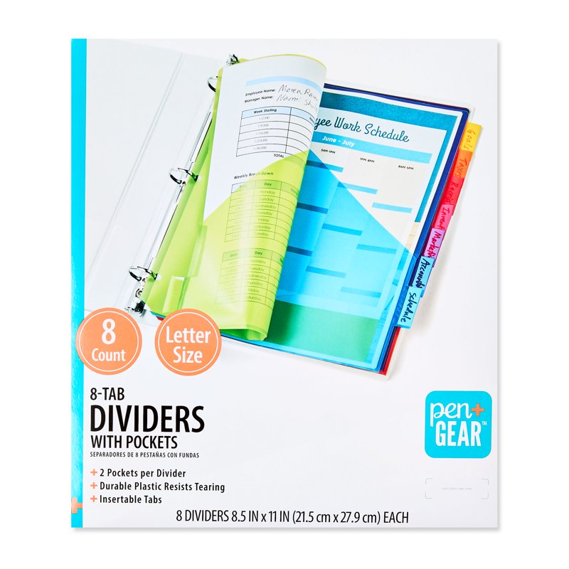8-Tab Plastic Dividers with Pockets for Binders - Vibrant Colors, Pack of 5 or 8