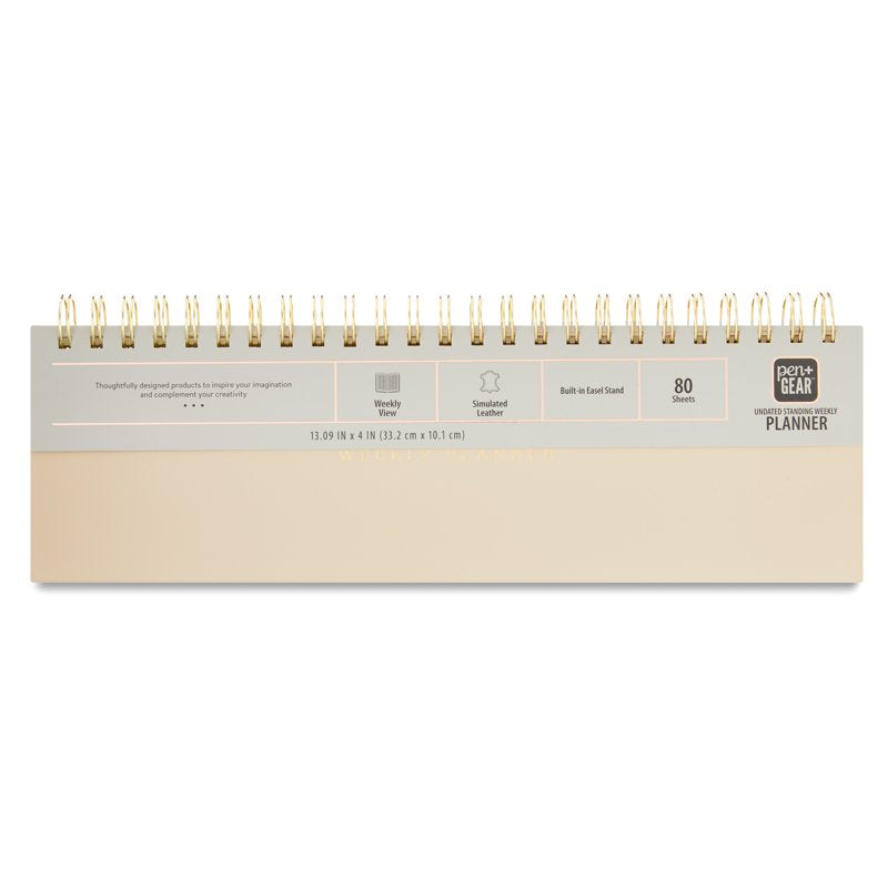 Undated Leather Weekly Planner 13x4 Inches - Dusky Taupe, Spiral Bound