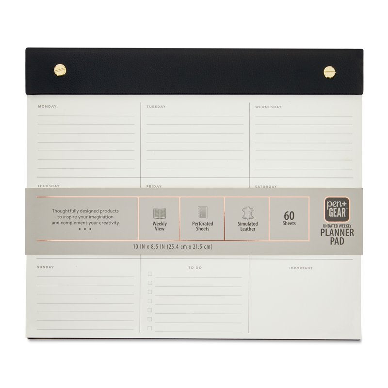 Undated Weekly Planner Pad - Simulated Leather 8.5 x 10, 60 Sheets