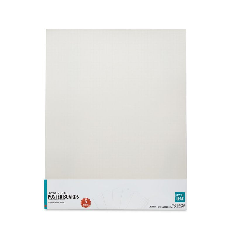 Heavyweight Grid Poster Board 22x28 Inches 5-Pack for Signs & Projects