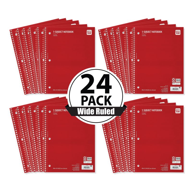 1-Subject Spiral Notebook Pack - Wide Ruled, 8x10.5 Inch, 70 Sheets, Multiple Colors