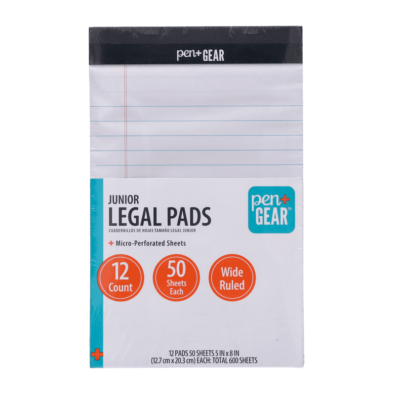 Junior Legal Pads Wide Ruled 5x8 White Paper 50 Sheets Pack of 12