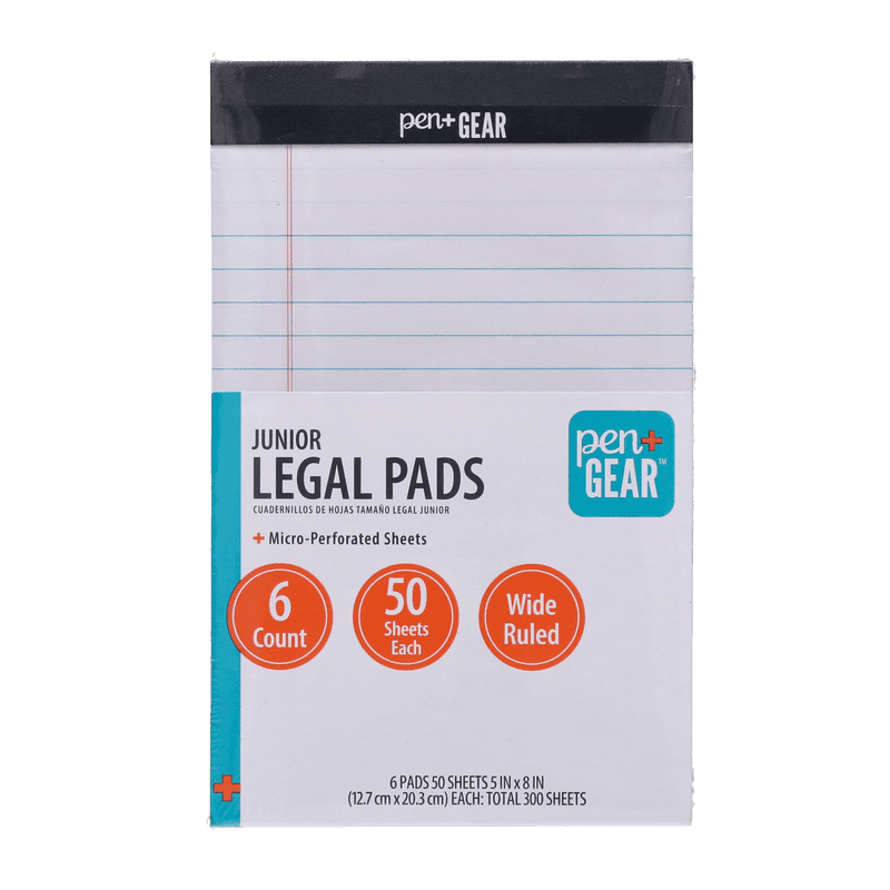 Junior Legal Pads 6 Pack 5x8 White Wide Ruled Paper Office Supplies