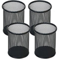 Mesh Metal Pen Holders Set of 4 - Durable Desk Organizer Cups for Office and Home