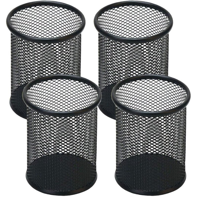 Mesh Metal Pen Holders Set of 4 - Durable Desk Organizer Cups for Office and Home