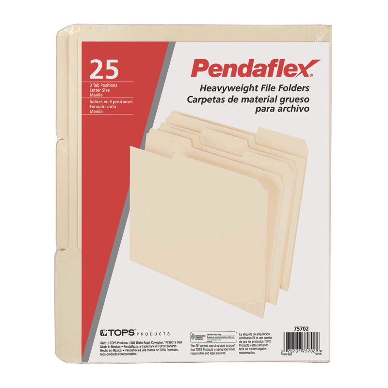 Heavyweight Manila Letter Size File Folders with 3 1/3-Cut Tabs, Pack of 25