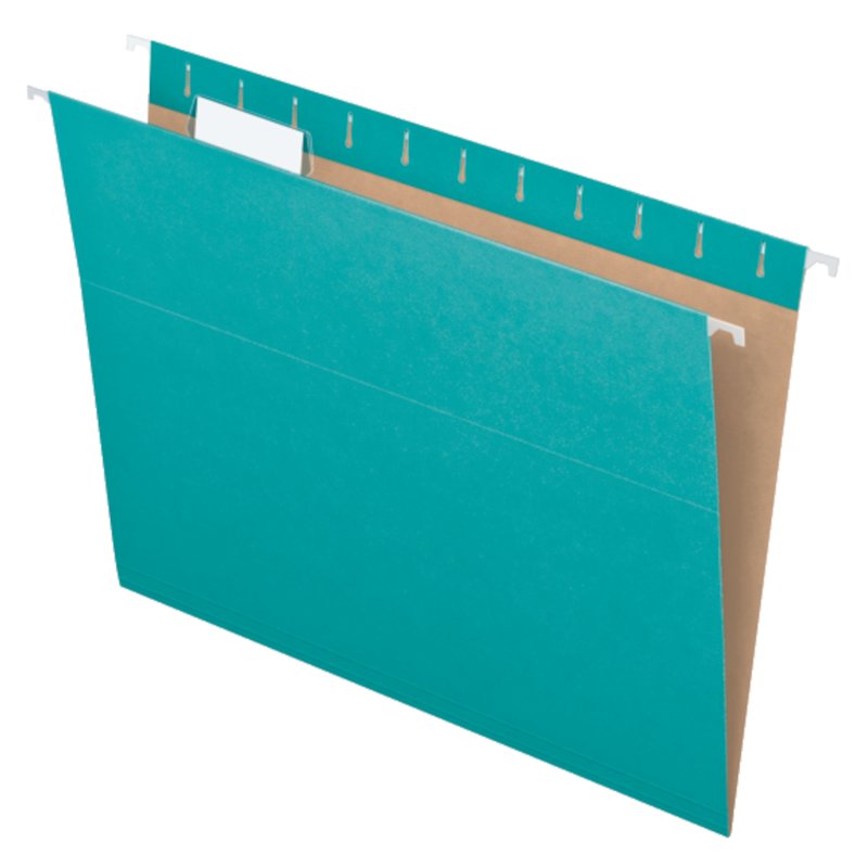 Recycled Letter Size Hanging Folders Aqua 25-Pack with Tabs & Labels