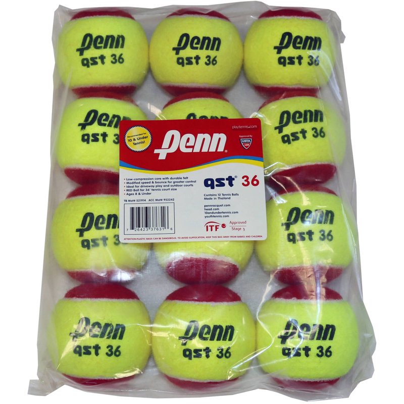 Penn QST 36 Red Felt Tennis Balls 12-Pack for Beginners