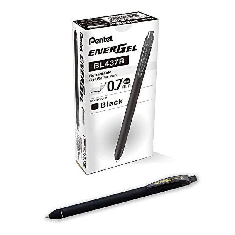 Pentel EnerGel Kuro Liquid Gel Pen 0.7mm Medium Line Black Ink 12 Pack