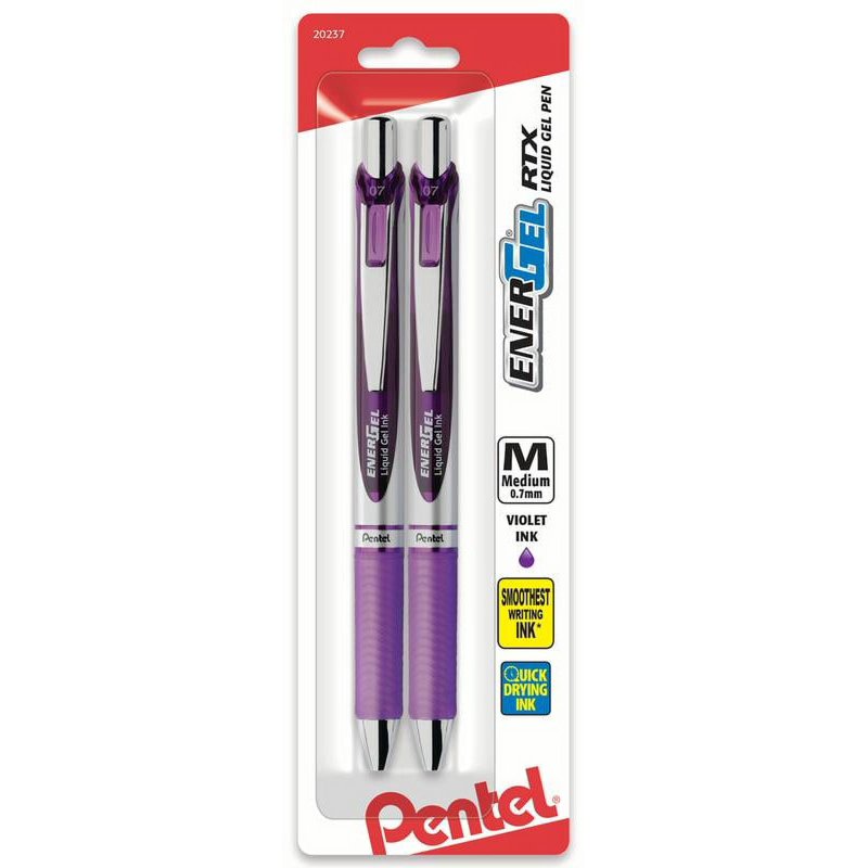 Gel Pen Set - Fine 0.7mm Metal Tip, Smooth Liquid Gel Ink, Violet, 2-Pack