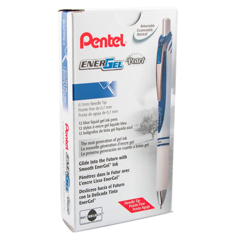 Pentel EnerGel RTX Pearl Gel Pen 0.7mm Medium Line Blue Ink 12 Pack