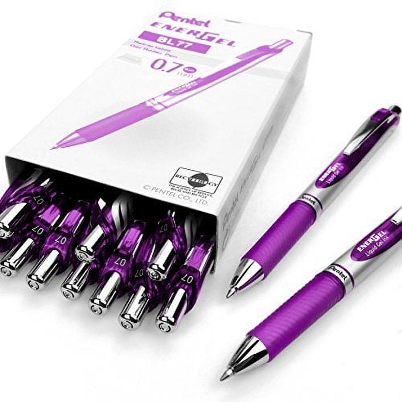 Gel Pen Set - Retractable Liquid Ink Pens with 0.7mm Nib - Purple - Box of 12