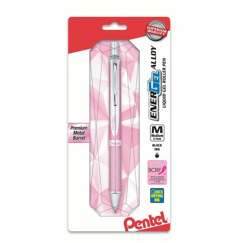 Gel Pen with 0.7mm Medium Tip - Pink Alloy Barrel, Black Ink