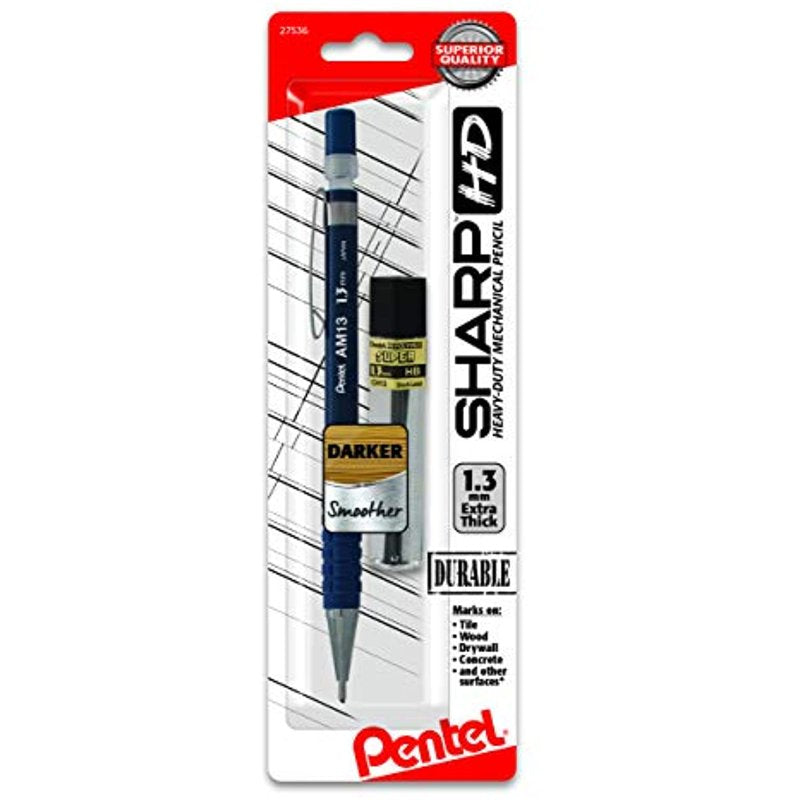 Mechanical Pencil with 1.3mm Heavy-Duty Lead, Dark Blue Barrel & Refill