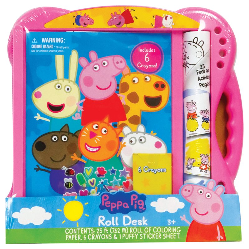 Peppa Pig Roll Desk Activity Set with 25 Feet Coloring Paper, Crayons & Puffy Stickers