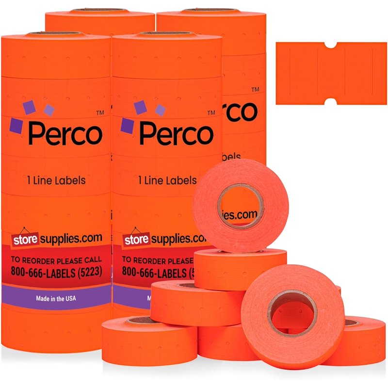 Fluorescent Red Labels for Price Guns - 32,000 Labels in 4 Rolls, USA Made