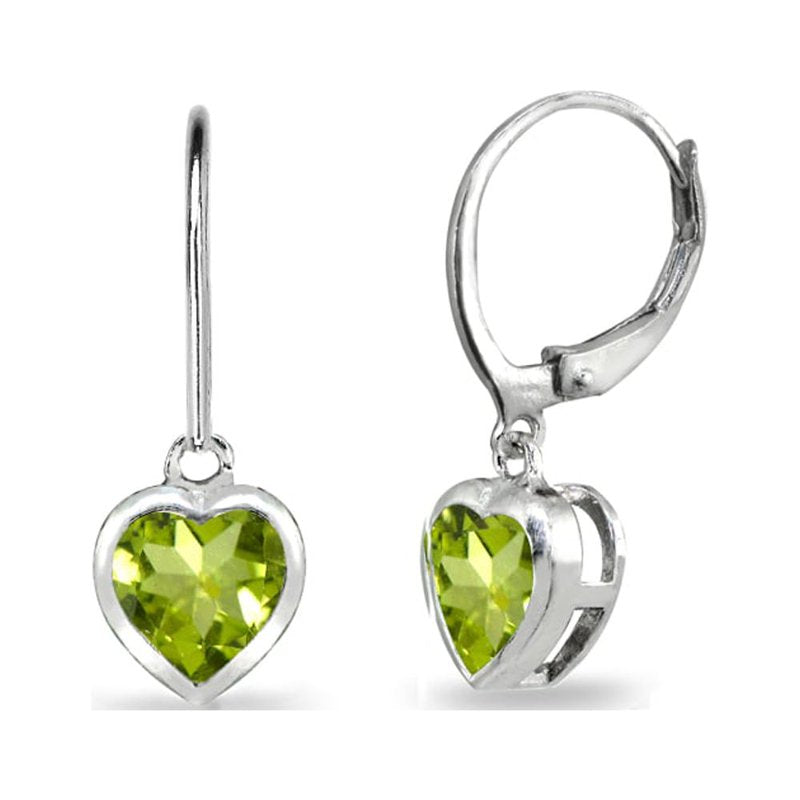 Sterling Silver Heart Bezel-Set Dangle Earrings with 6mm Gemstones for Women & Teens