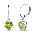 Sterling Silver Heart Bezel-Set Dangle Earrings with 6mm Gemstones for Women & Teens