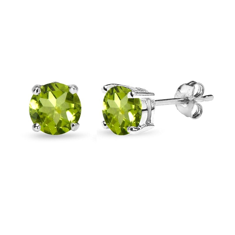 Sterling Silver Peridot Stud Earrings 6mm Round-Cut Solitaire Women & Teen Gift