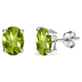 Sterling Silver Peridot 6x4mm Oval-Cut Stud Earrings for Women & Teens