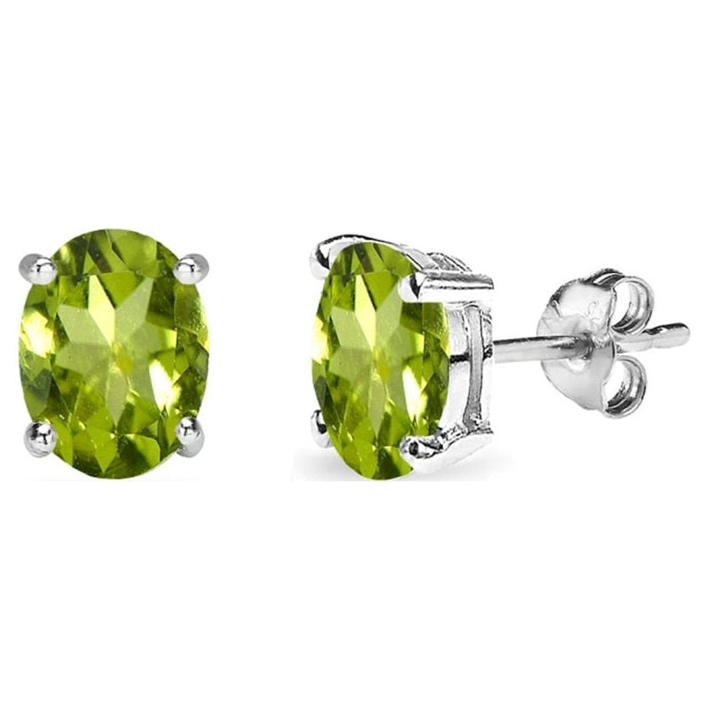 Sterling Silver Peridot 6x4mm Oval-Cut Stud Earrings for Women & Teens