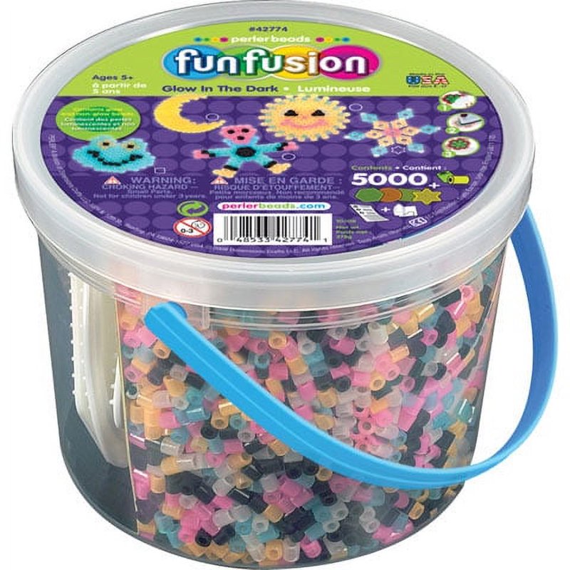 Glow-in-the-Dark Bead Bucket Kit for Arts & Crafts - 5000 Colored Beads & Pegboards