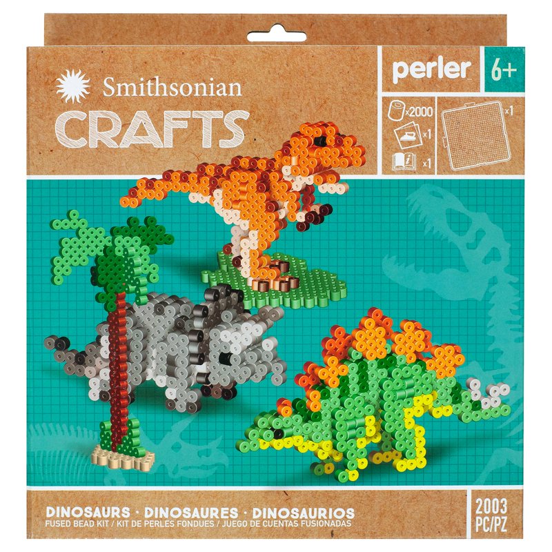 Dinosaurs Fused Bead Craft Kit for Kids - 3D Tyrannosaurus, Stegosaurus, Triceratops, 2000+ Beads