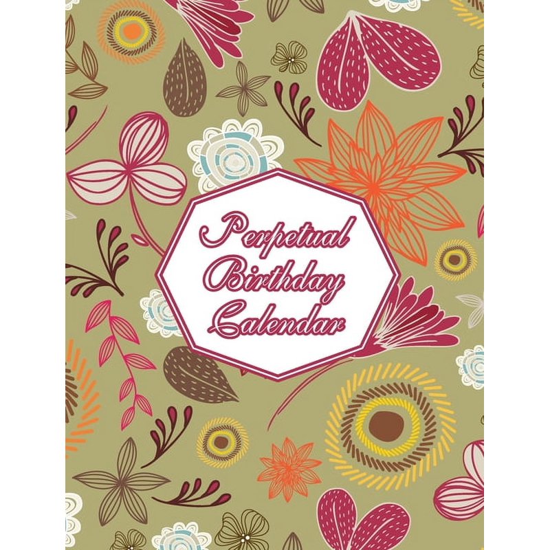 Perpetual Birthday Calendar Floral Hardcover Organizer Desk Diary 8x10