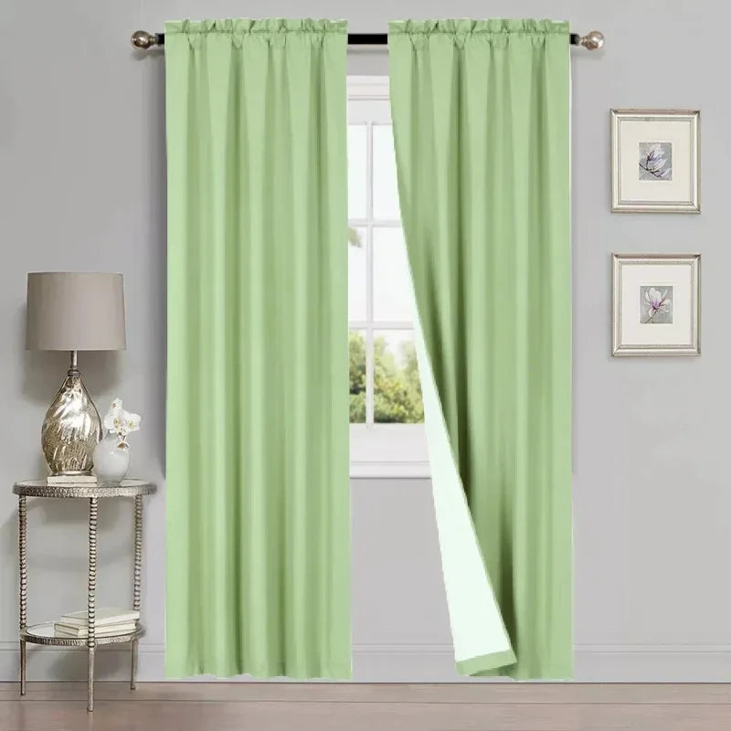 2-Piece Linen Window Curtains Light Filtering Rod Pocket Solid Sage Green