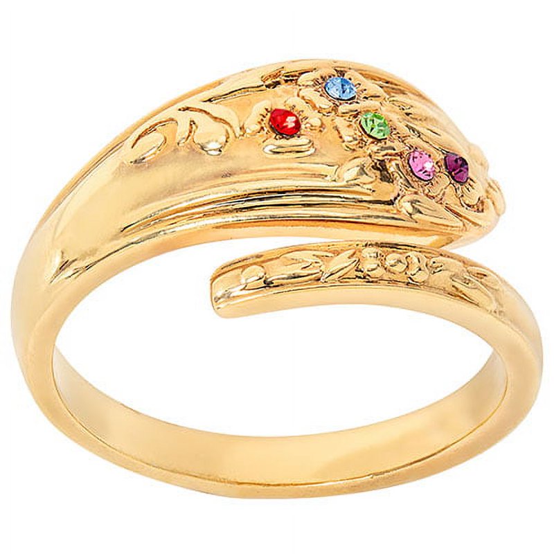 Personalized 14K Gold Family Birthstone Ring with Bypass Design