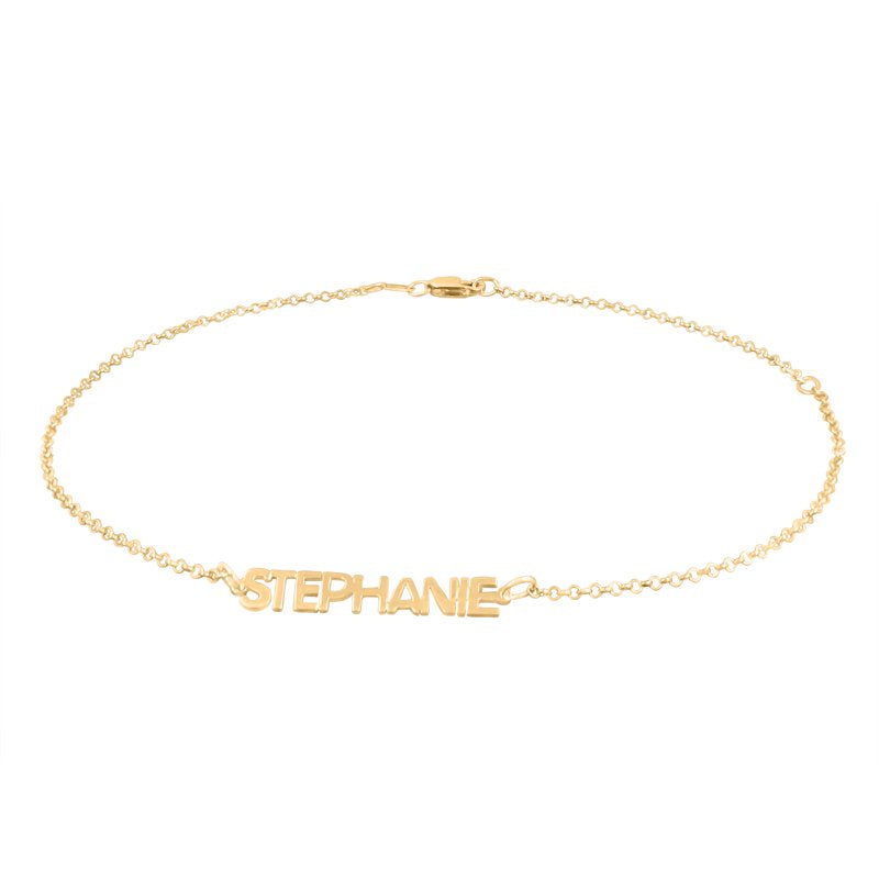 Personalized Gold Plated Sterling Silver Anklet with Name Plate - Adjustable Jewelry