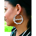 Personalized 3-Inch Bamboo Name Earrings in Silver - Custom Name Jewelry
