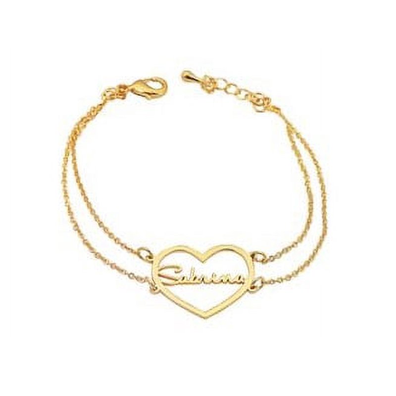Personalized Sterling Silver Double Chain Heart Bracelet - 7 Inch Custom Name Jewelry