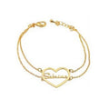 Personalized Sterling Silver Double Chain Heart Bracelet - 7 Inch Custom Name Jewelry