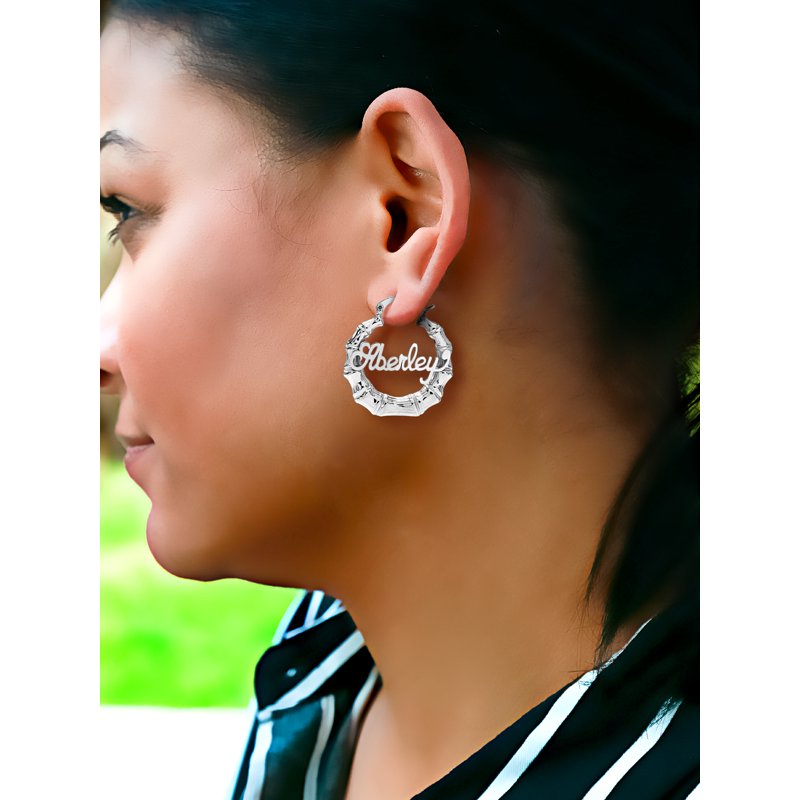 Personalized Bamboo Name Earrings - Customizable Jewelry Gift for Women