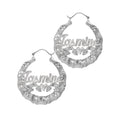 Personalized Bamboo Hoop Earrings with Beading and Rhodium Finish – Custom Name Jewelry