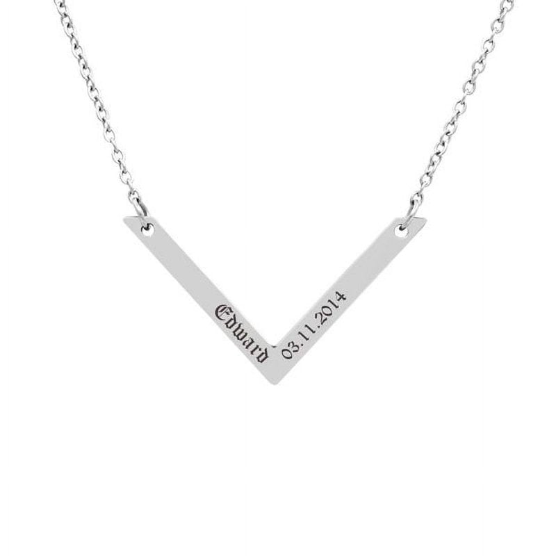 Personalized Engravable V Bar Necklace for Women Men - Stainless Steel Jewelry