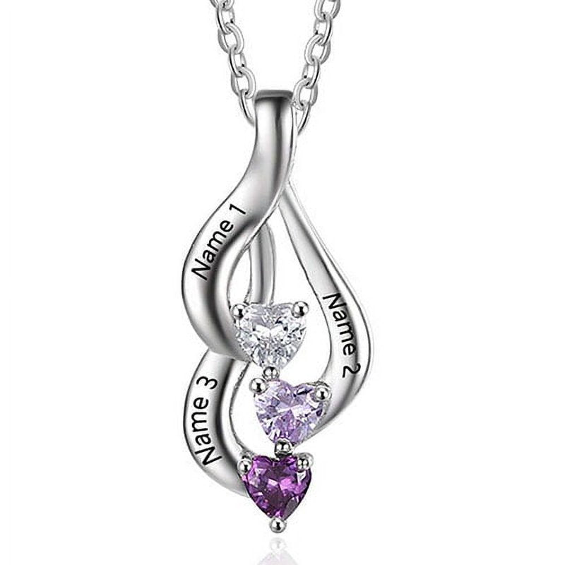 Personalized Sterling Silver Heart Birthstone Necklace for Couples