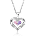 Personalized Couples Sterling Silver Heart Necklace with Birthstones & CZ Accents