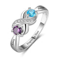 Personalized Couples Sterling Silver Birthstone Infinity Ring with CZ
