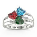 Personalized Couples Sterling Silver Heart Birthstone Ring with Engraving