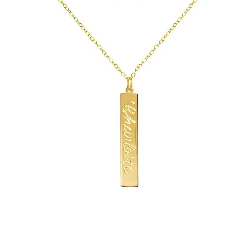 Personalized Engraved Name Bar Pendant Necklace in Sterling Silver or 14K Gold Plated Sterling Silver